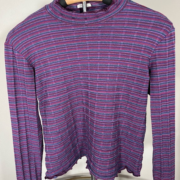 Free People Intimately Fitted Purple Multi-Color Mock Neck Longsleeve - Picture 2 of 5